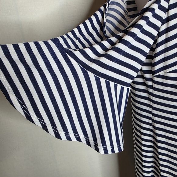 Donna Morgan Blue And White Dress Cold Shoulder Midi Length Size 8 - Picture 6 of 7